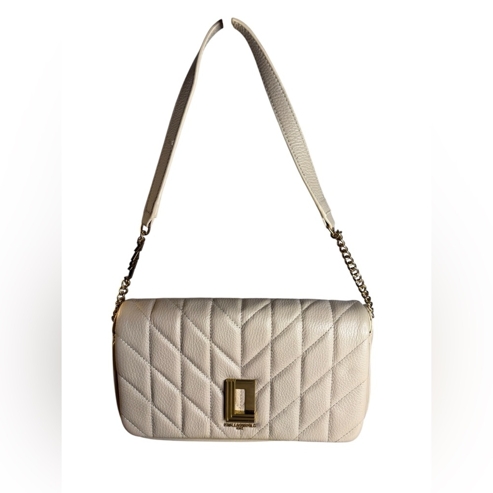 Karl Lagerfeld Paris Quilted Leather Crossbody / Shoulder Bag – Cream & Gold